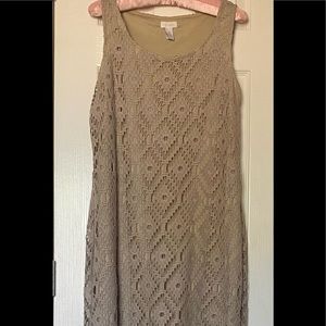 Chico’s tan colored lined crocheted maxi dress size 2